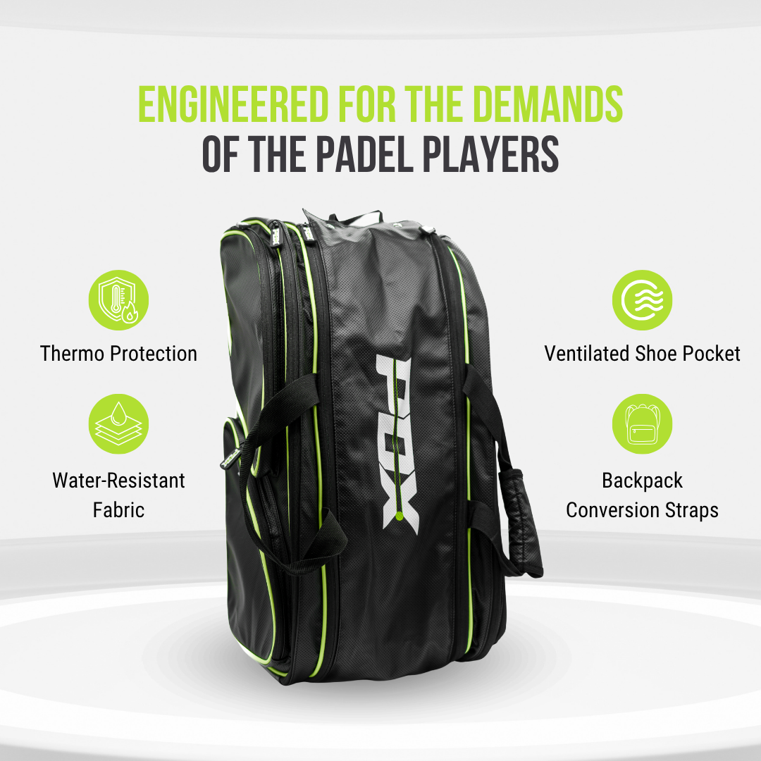 PDX Rayo padel rackets UK bundle with green trim bag