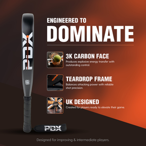 PDX Tormenta Intermediate Padel Racket | Complimentary Racket Carrier Bag | Full Carbon Fibre | 365g Diamond | Power