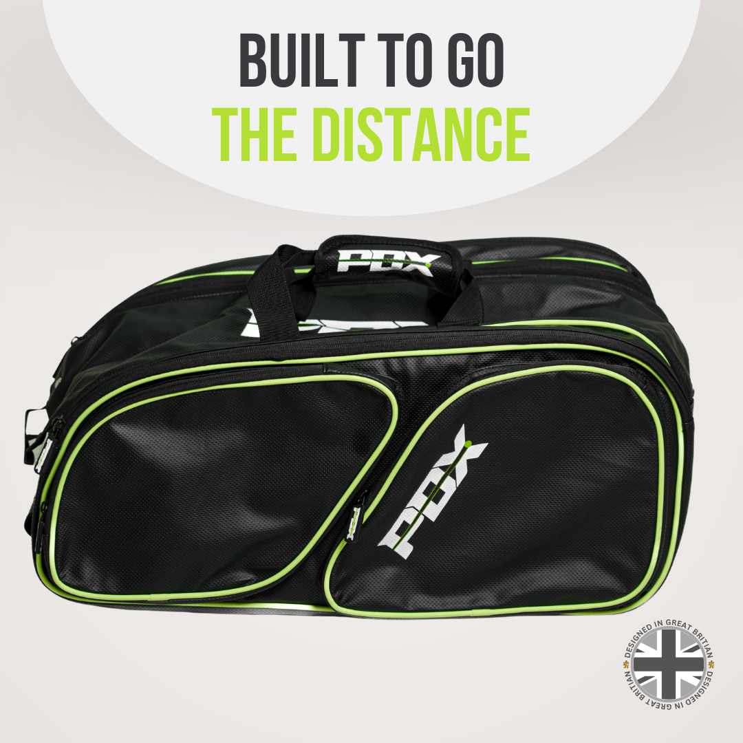 Padel racket bag UK in black with lemon green trim