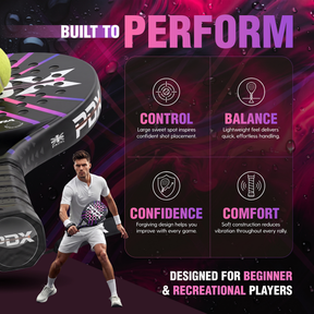 PDX Aurora Beginner Padel Racket | Complimentary Racket Carrier Bag | 30% Carbon 70% Fibreglass | 355g Round | Control