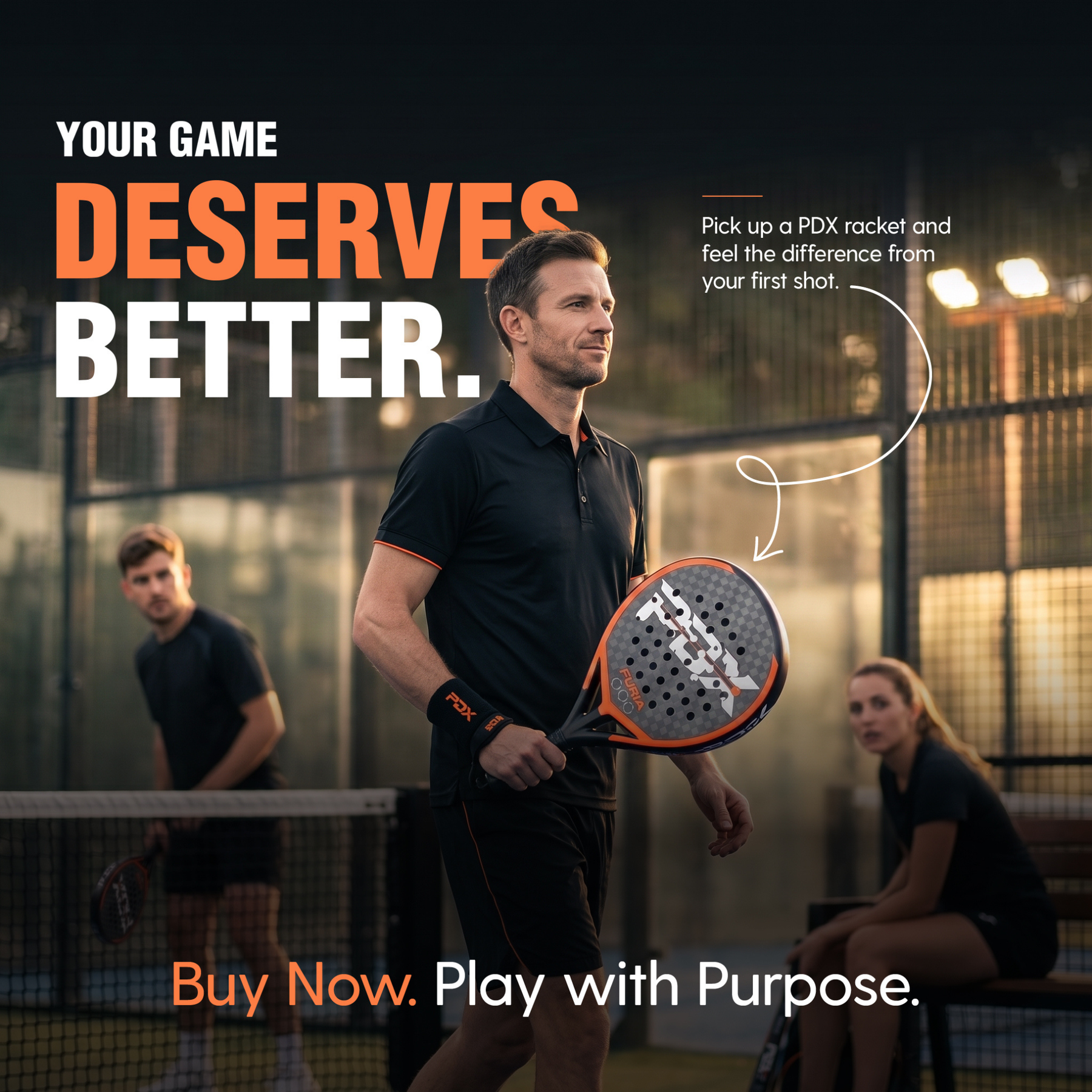 PDX Furia Pro Padel Racket | Complimentary Racket Carrier Bag | Full Carbon Fibre 12K Face | 355g Hybrid | Power