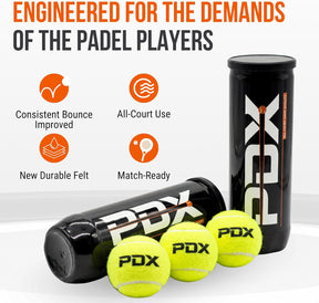 New & Improved PDX Padel Balls Pack of 3 | High Performance | Durable Felt | Indoor Outdoor
