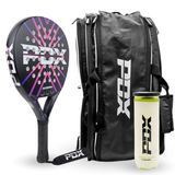 PDX Aurora Beginner Padel Bundle | Racket Bag Balls Kit | 355g Round Control | Black White