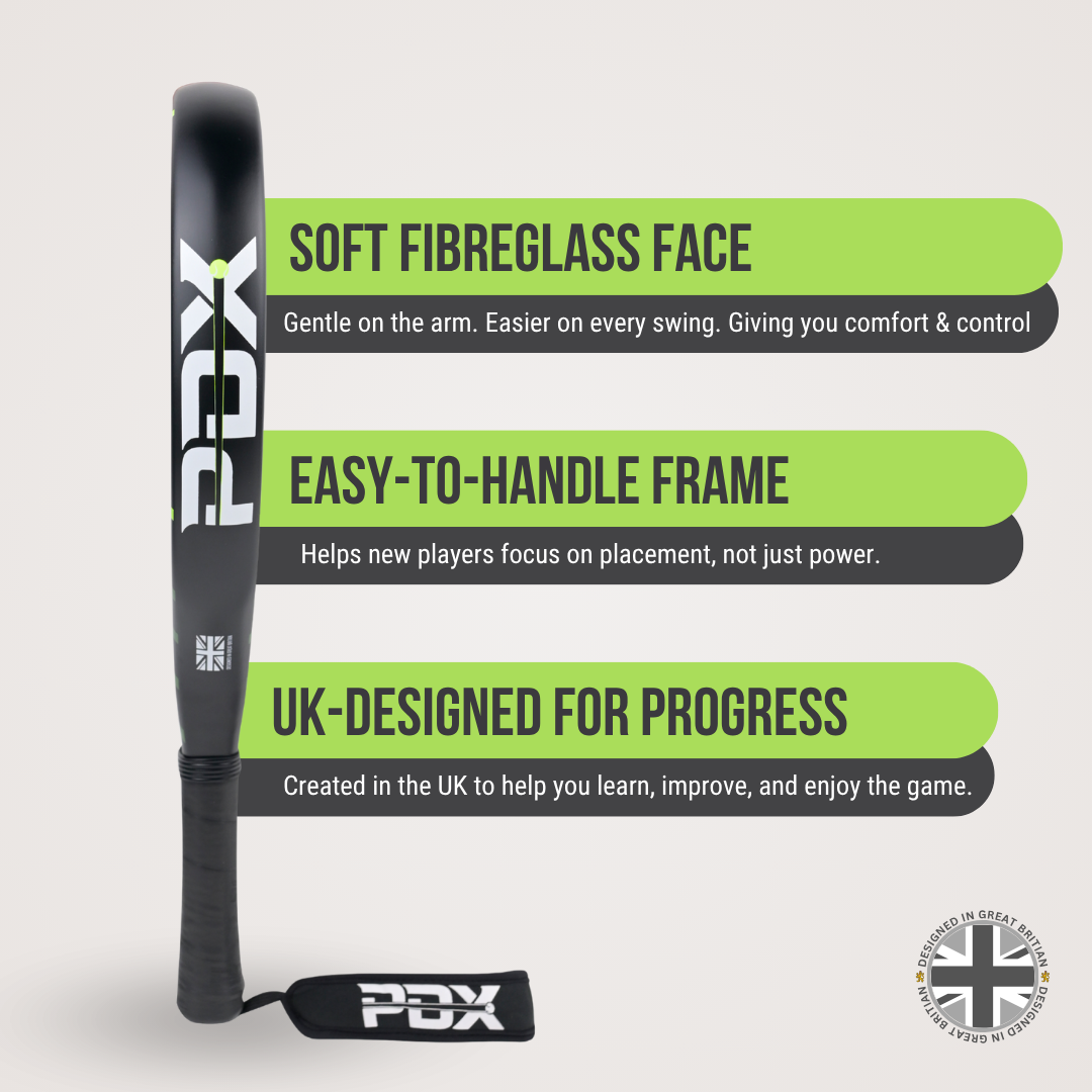 PDX Rayo padel rackets UK bundle with green trim bag