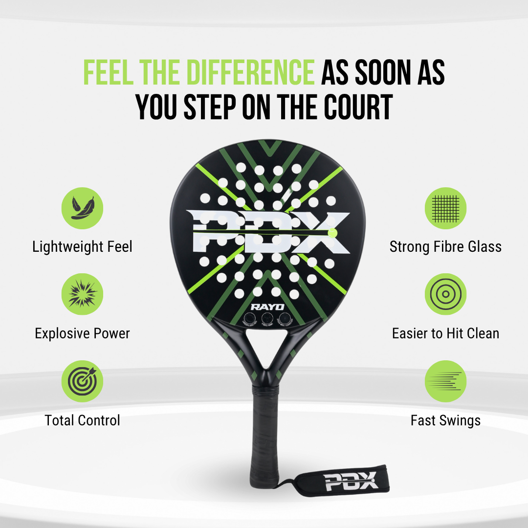 PDX Rayo padel rackets UK bundle with green trim bag