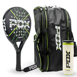 PDX Rayo Beginner Padel Bundle | Racket Bag Balls Kit | 355g Round Control | Black Green