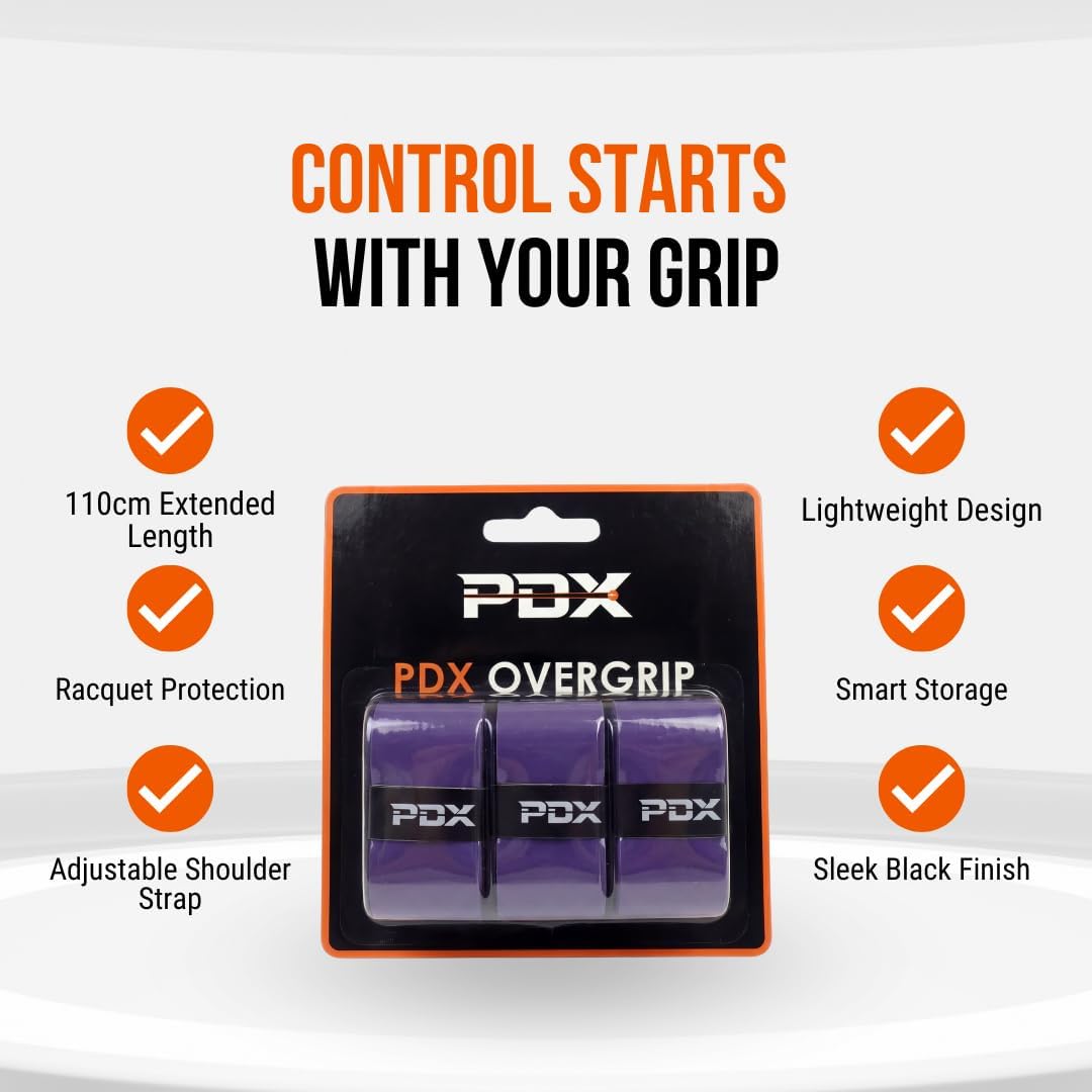 PDX Padel Overgrips – 3 Pack Purple | 110cm Extended Length | Medium Tacky Feel | Moisture-Wicking | For Padel, Tennis, Squash & Badminton Racquets