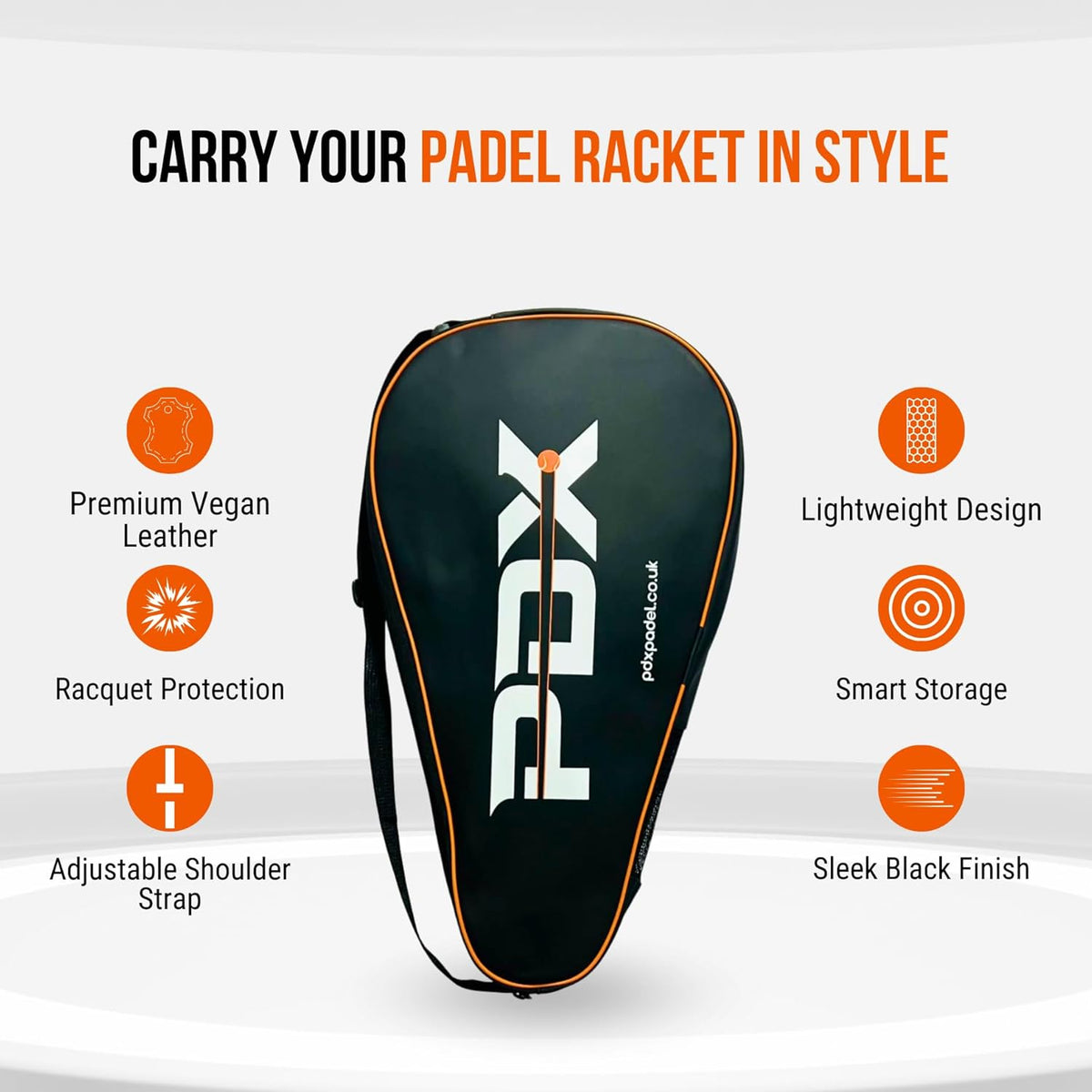 PDX Padel Racket Bag – Premium Vegan Leather | Black | Includes Racquet Cover | Adjustable Shoulder Strap | Unisex Lightweight Padel Bag
