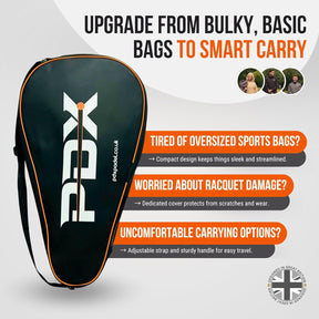 PDX Padel Racket Bag – Premium Vegan Leather | Black | Includes Racquet Cover | Adjustable Shoulder Strap | Unisex Lightweight Padel Bag