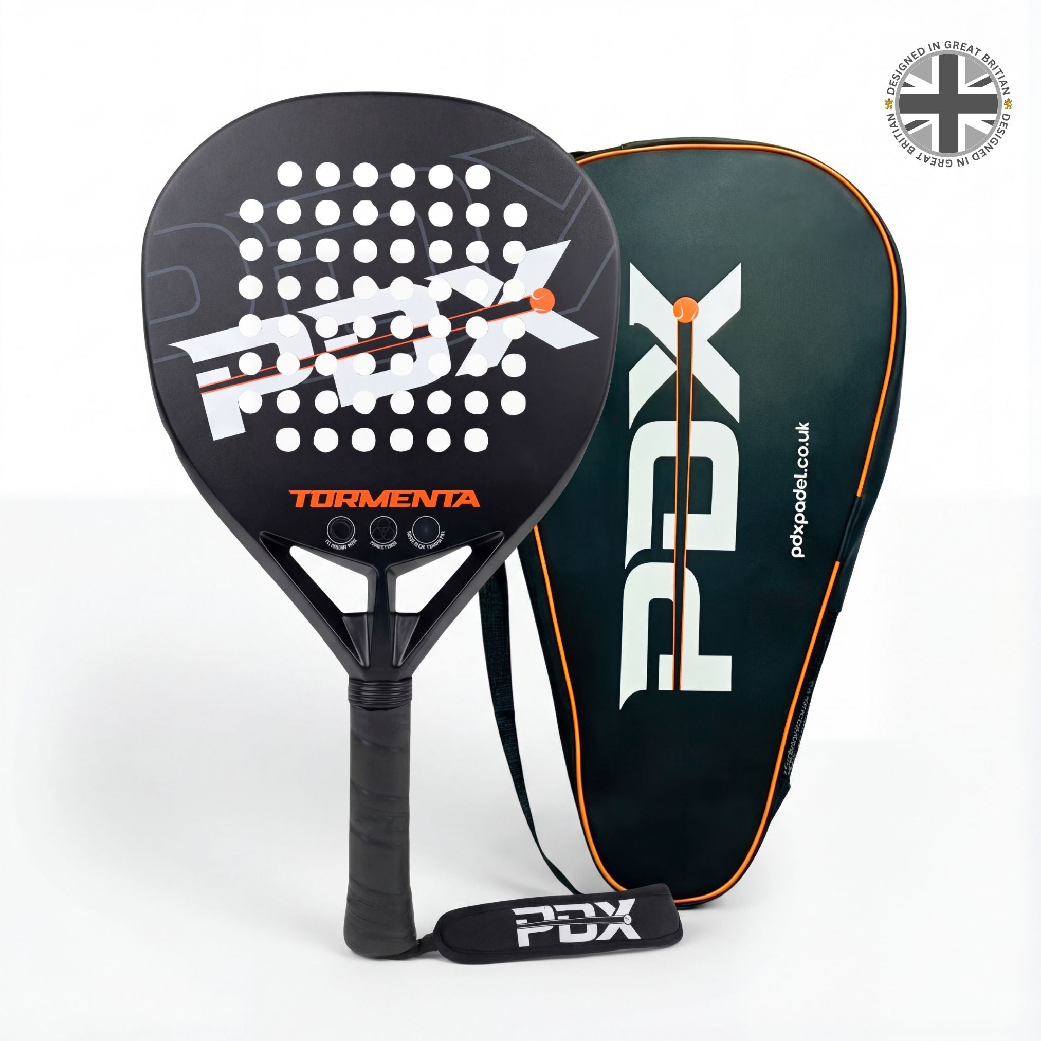 PDX Tormenta Intermediate Padel Racket | Complientary Racket Carrier Bag | Full Carbon Fibre | 365g Diamond | Power