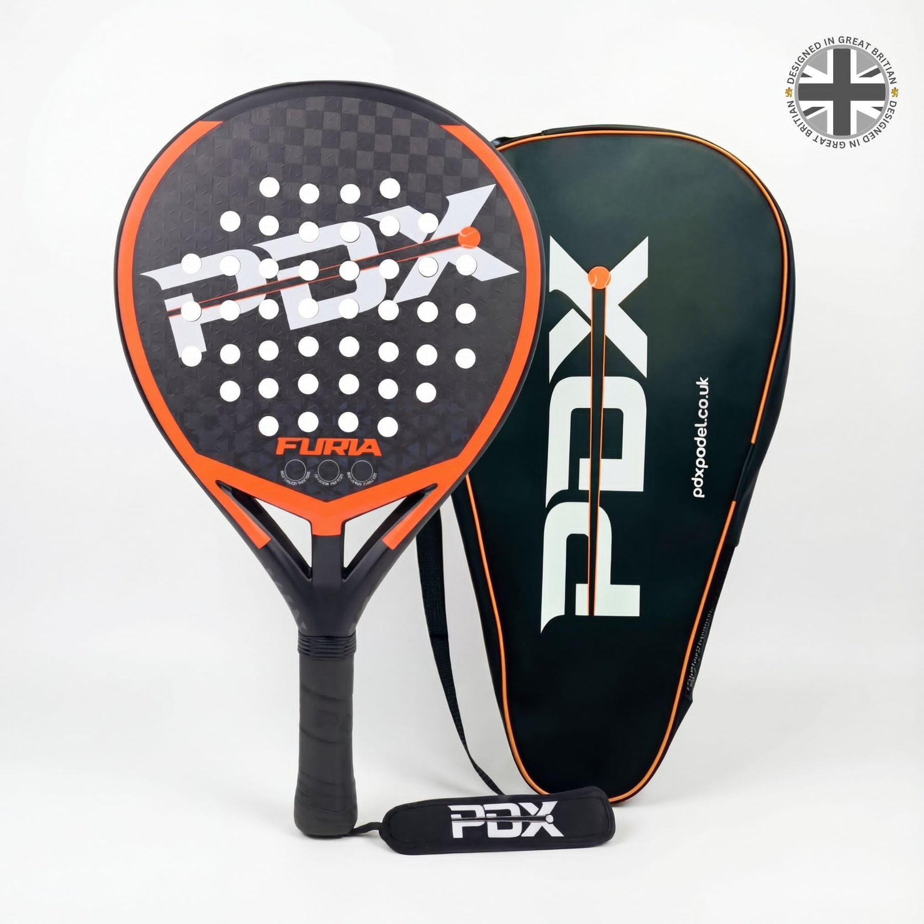 PDX Furia Pro Padel Racket | Complimentary Racket Carrier Bag | Full Carbon Fibre 12K Face | 355g Hybrid | Power